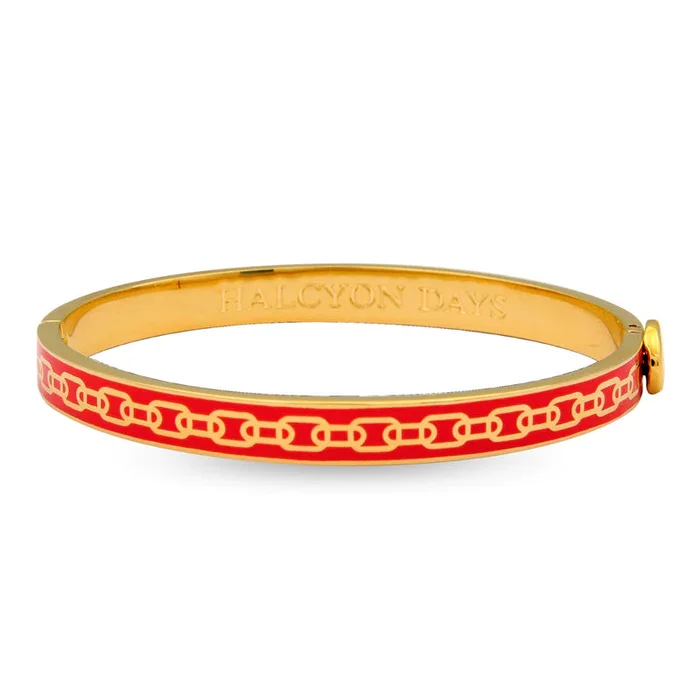 Halcyon Days Skinny Chain Red & Gold Hinged Bangle