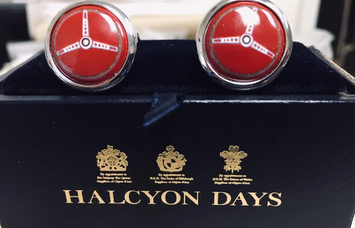Halcyon Days Steering Wheel Cufflinks, Sterling Silver, Red
