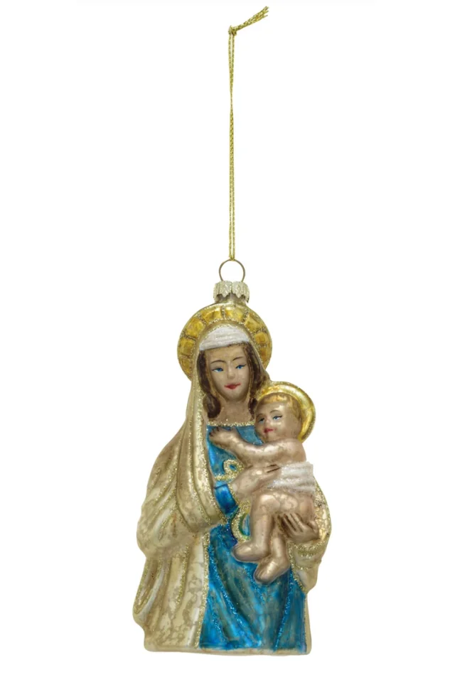 Hand-Painted Glass Virgin Mary & Child Ornament