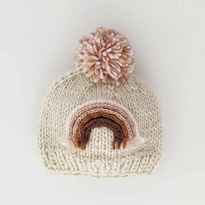 Hat (Knit Beanie) – Mauve Rainbow