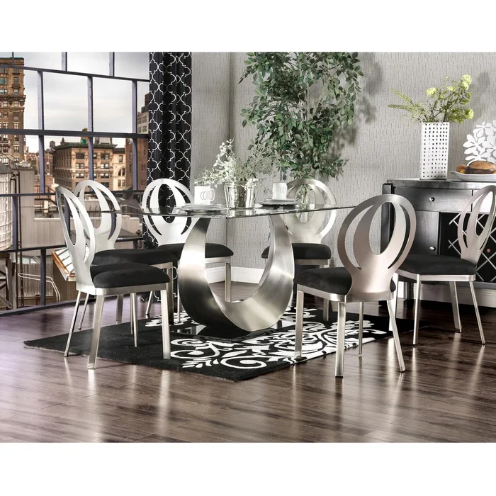 Heer Modern Black Steel U-shaped Pedestal 7-Piece Dining Set by Furniture of America