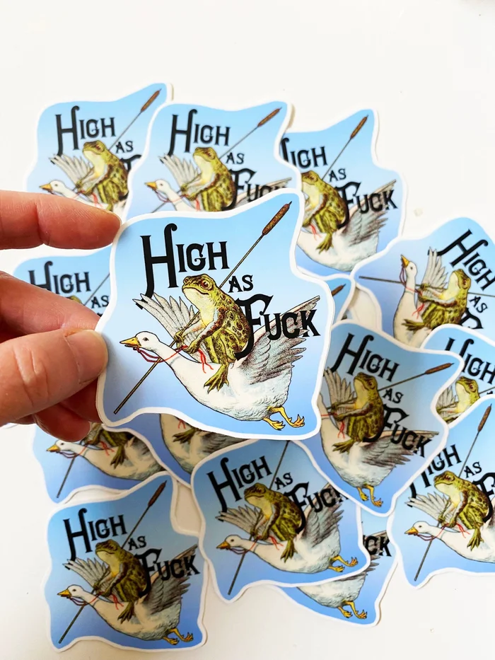High as Fuck Sticker – Frog with Goose