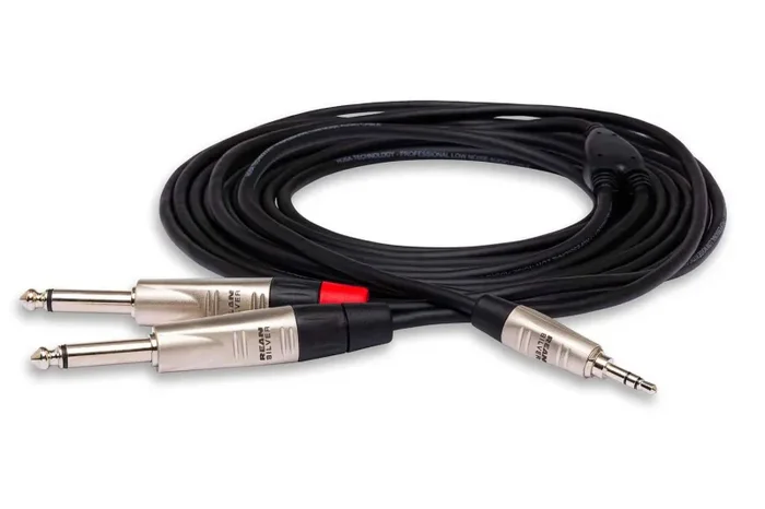 Hosa HMP-010Y Pro Stereo Breakout REAN 3.5 mm TRS to Dual 1/4 in TS – 10 Feet