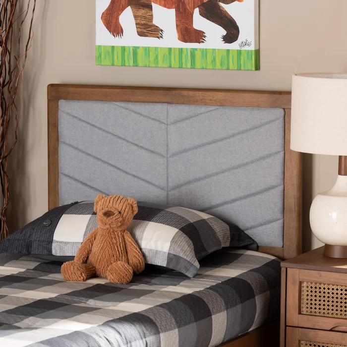 Iden Modern and Contemporary Fabric and Wood Twin Headboard in Grey