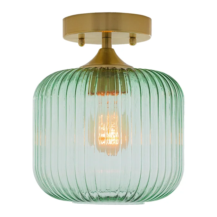 Ignace River of Goods Brushed Gold Metal 10-Inch Ceiling Light with Green Glass Globe Shade – 8″ x 8″ x 10.25″