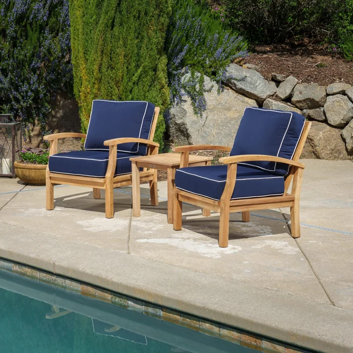 Indonesian Teak 3-Piece Club Chair Set with Sunbrella Cushions