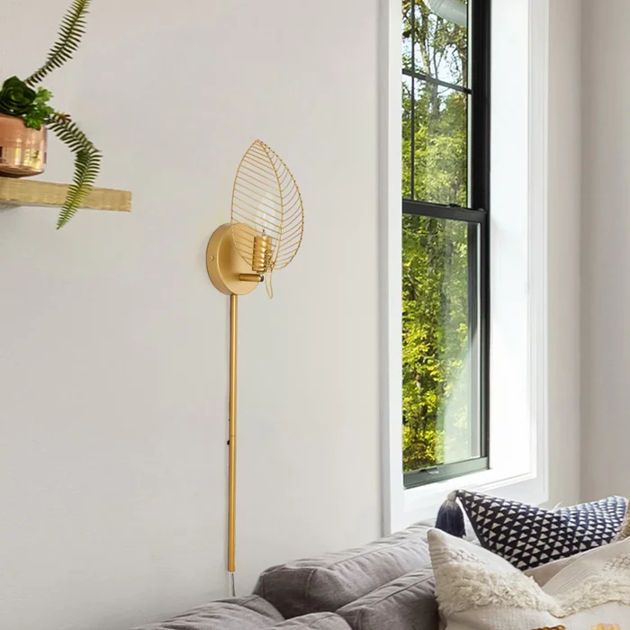 Jaida River of Goods Brushed Gold Metal Leaf Dome Shade Wall Sconce – 6″ x 11.25″ x 28.75″