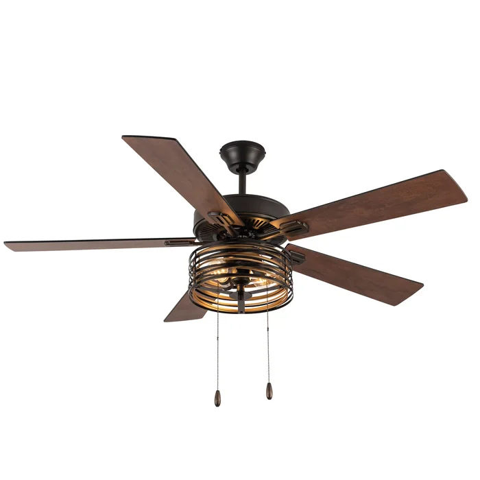 Janis River of Goods Oil-Rubbed Bronze with Gold and Black Metal Shade 2-Light 52-Inch Ceiling Fan