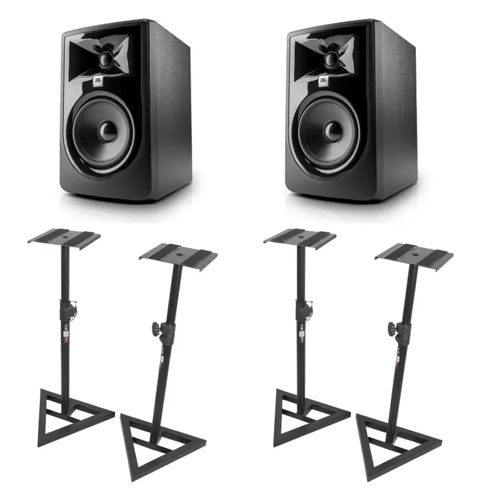 JBL 305P MkII Studio Monitor DJ Package with Black Stands – Pair