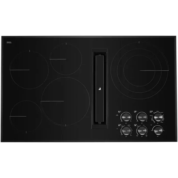 JennAir Black Floating Glass Series JED3536GB 36 Inch Electric Cooktop with 5 Element Burners, Ceramic Glass Surface, Triple-Choice™ Element, JX3™ Downdraft Ventilation System, DuraFinish® Glass Protection, Die-Cast Metal Knobs, Prop 65,