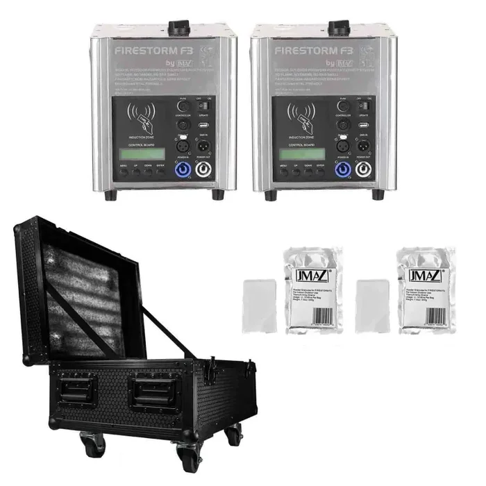 JMAZ JZ4004 Package of 2pcs Firestorm F3 (Chrome), 2pcs Cold Spark Granule (7.5oz) and 1 Road Case (fits 4 Units)