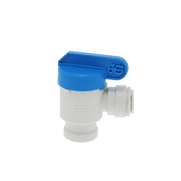 John Guest Shut-Off Valve-Polypro Elbow NPTF – 3/8 x 1/4 NPTF