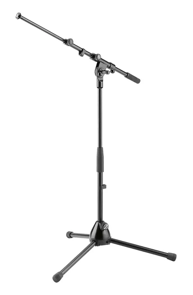 K&M Low Tripod Microphone Stand with Adjustable Boom – Black