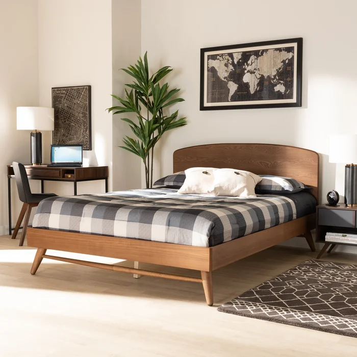 Keagan Mid-Century Modern Transitional Walnut Finished Platform Bed