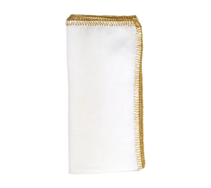 Kim Seybert White/Gold Crochet Edge Napkin
