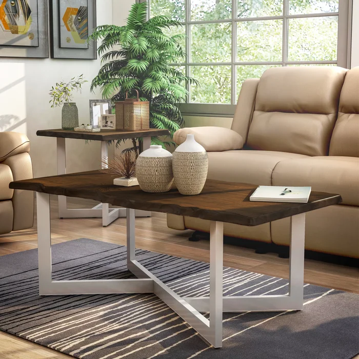 Kinlen Transitional Oak and White 47-inch Metal Coffee Table by Furniture of America