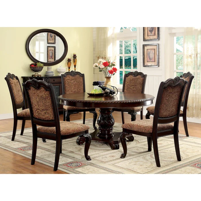 Kova Traditional Brown Cherry Wood Pedestal 7-Piece Dining Set by Furniture of America