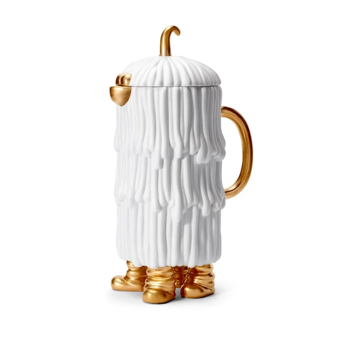 L’Objet Haas Djuna Coffee/Tea Pot, White/Gold