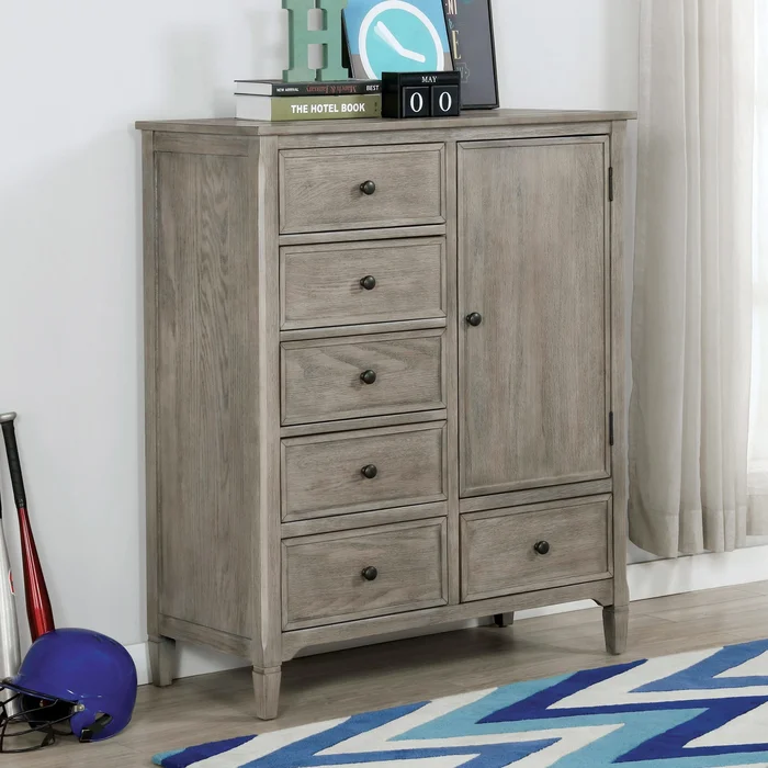 Lanister Transitional Warm Grey 6-Drawer Solid Wood Armoire by Furniture of America