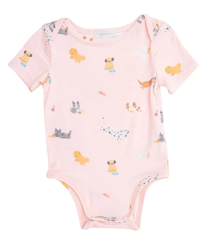 Last One – 0/3 Months: Onesie (Short Sleeve) – Puppy Play Pink