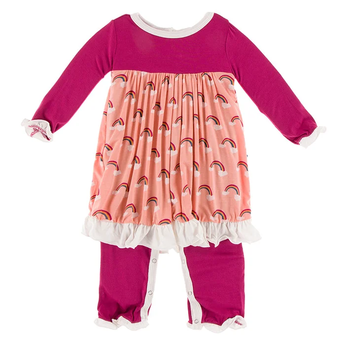 Last One – Size 0/3M: Romper Dress (Long Sleeve) – Blush Rainbow