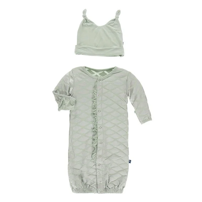 Last One – Size 3/6 Months: Converter Gown with Hat (Ruffles) – Iridescent Mermaid Scales
