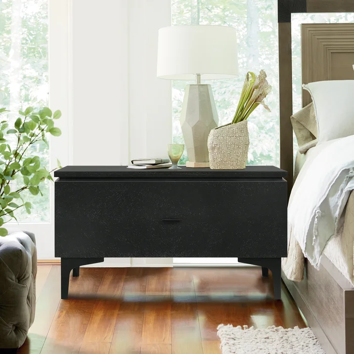 Legend Black Glaze Ash Veneer 1 Drawer Nightstand with Metal Legs