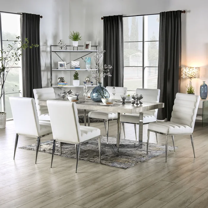 Lemm Contemporary White Metal 7-Piece Dining Set Furniture of America