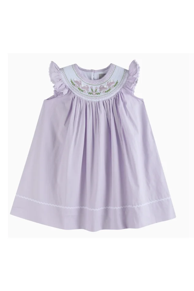 LIGHT PURPLE BUNNIES SMOCKED BISHOP DRESS