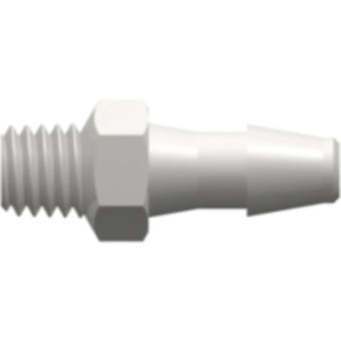 LinkTech 10-32 Special Tapered Thread with 1/4″ Hex to 200 Series Barb, 1/8″ (3.2 mm) ID Tubing, White Nylon