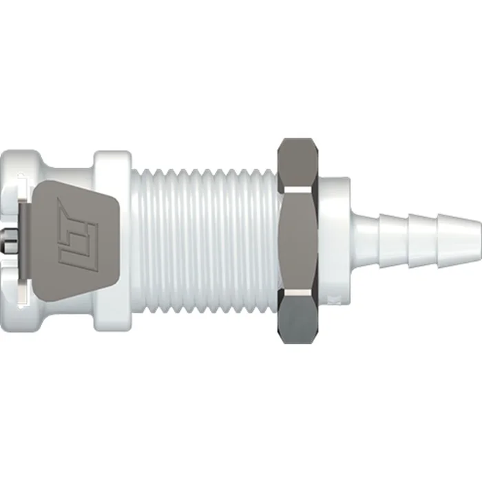 LinkTech 20AC Series Panel Mt. Female, Valved, 1/8″ HB, Natural Acetal, Buna N