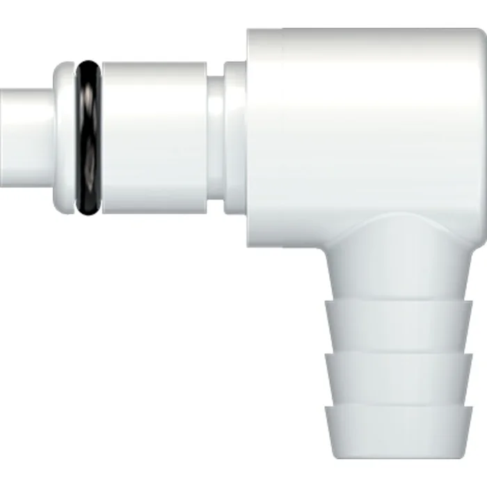 LinkTech 40AC Series Elbow Male, Valved, 3/8″ HB, Natural Acetal, Buna N