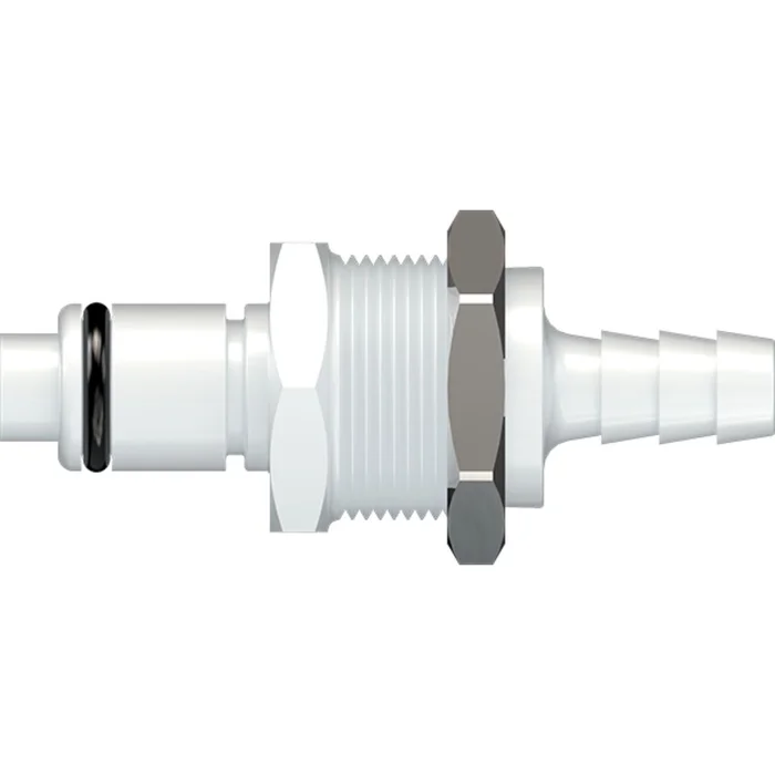 LinkTech 40AC Series Panel Mt. Male, Valved, 1/4″ HB, Natural Acetal, Buna N