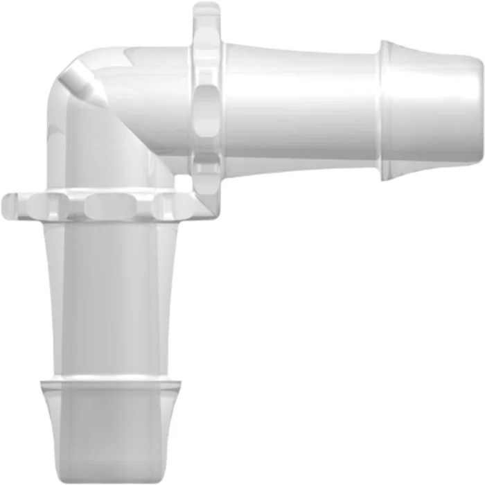 LinkTech Elbow Tube Fitting with 500 Series Barbs, 3/8″ (9.5 mm) ID Tubing, Natural Polypropylene