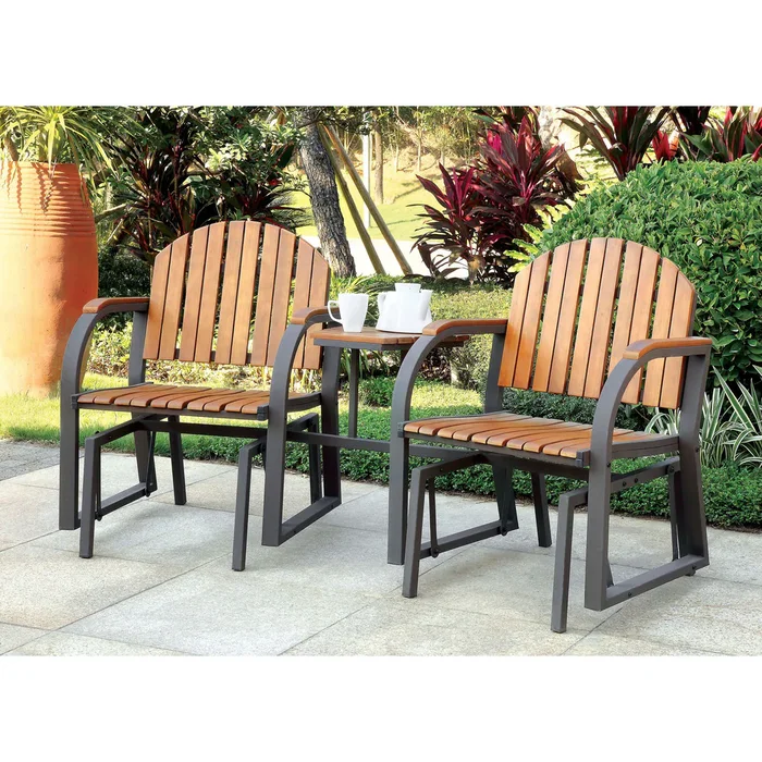 Liro Country Oak Metal 3-Piece Rocking Conversation Set by Furniture of America