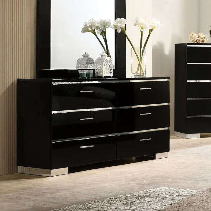 Lofa Contemporary Black 56-inch Wide Wood Dresser with 6-Drawer by Furniture of America
