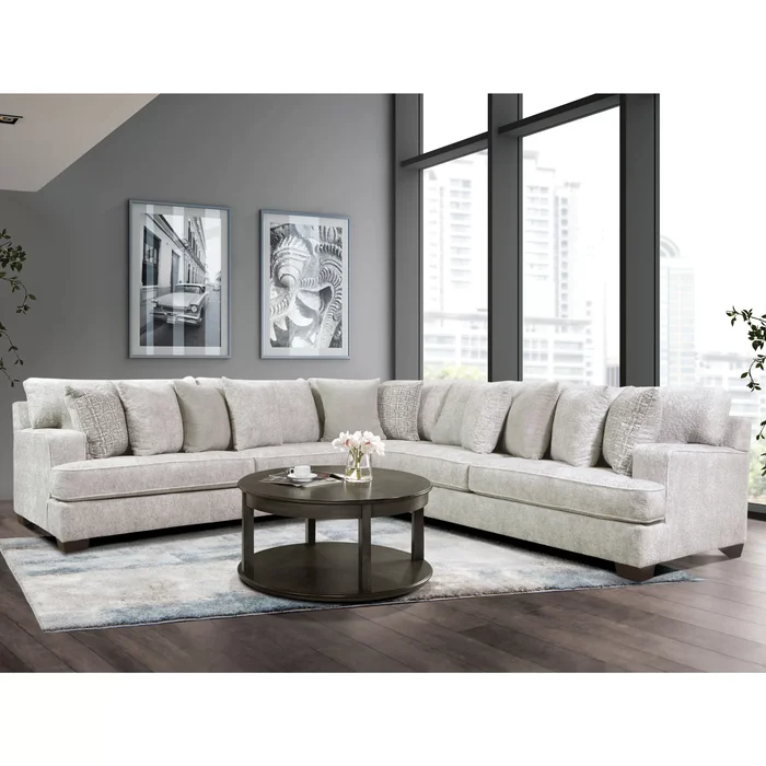 Loty Contemporary Beige Chenille Symmetrical L-Shaped Sectional by Furniture of America