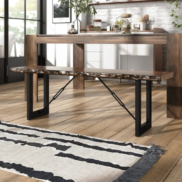 Mass 54″ Farmhouse Wood Dining Bench with Metal Legs by Furniture of America