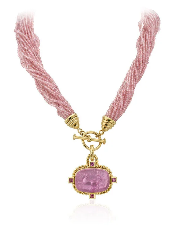 Mazza 18K Pink Strawberry Quartz Twist, (Necklace Only)