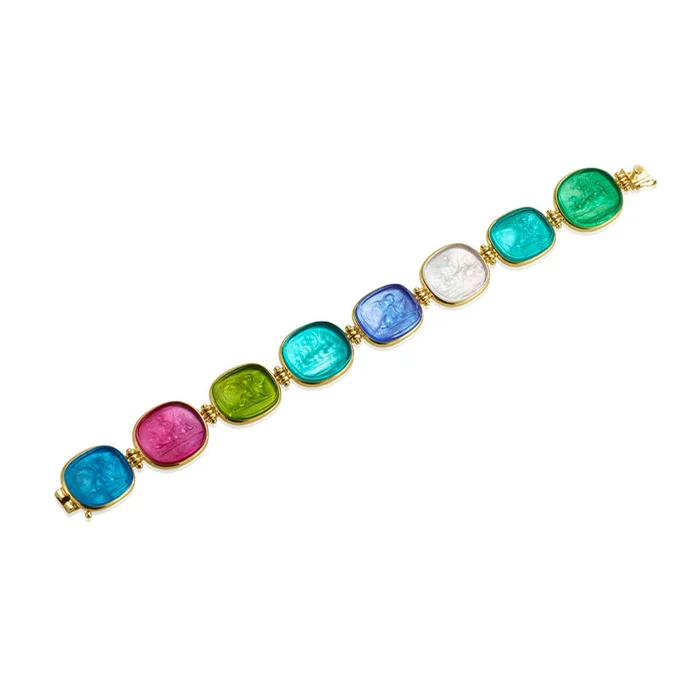 Mazza Murano Multi Color Venetian Glass 14Kt Bracelet
