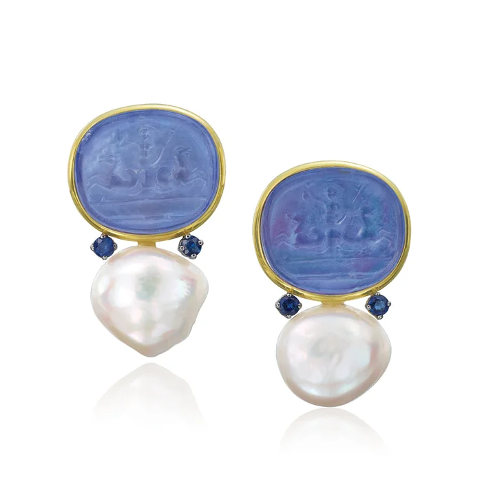 Mazza Venetian Glass & Freshwater Pearl 14Kt. Gold Earrings
