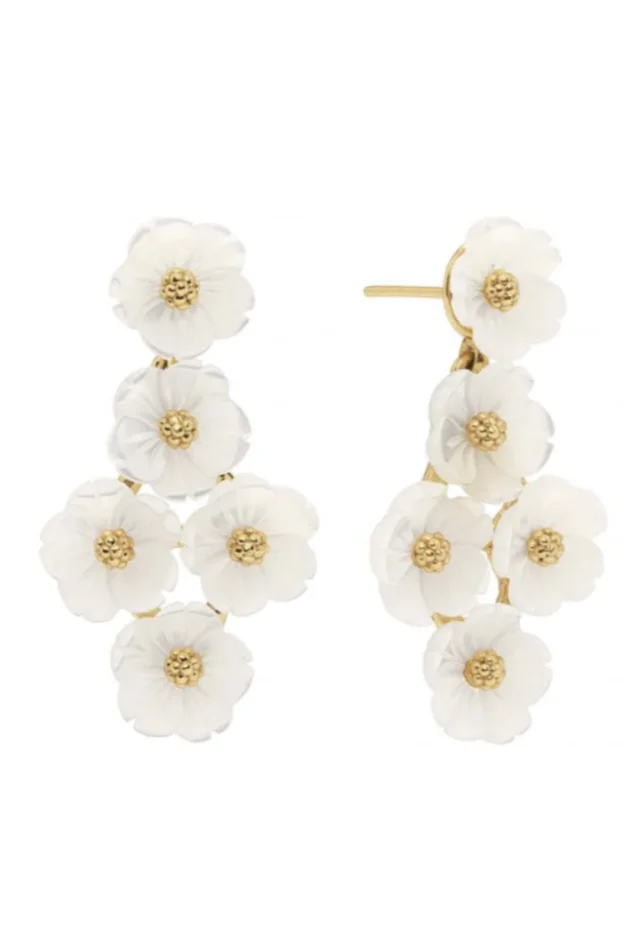 Mermaid Garden Floral Petite Post Drop Earrings, Mother of Pearl and Yellow Gold Pl