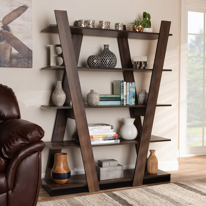 Michio Modern and Contemporary 5-Tier Wood Geometric Display Shelf