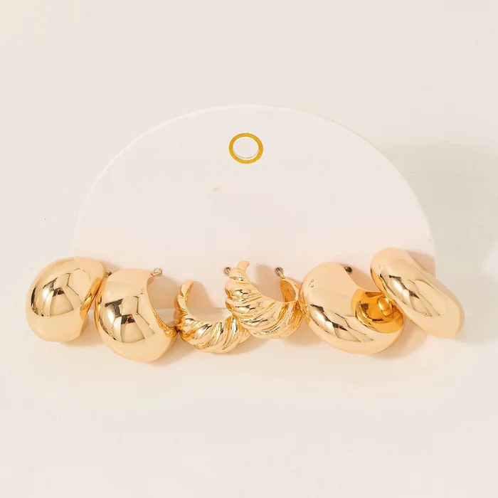 Mixed Beveled Metallic Hoop Earrings Set: GD