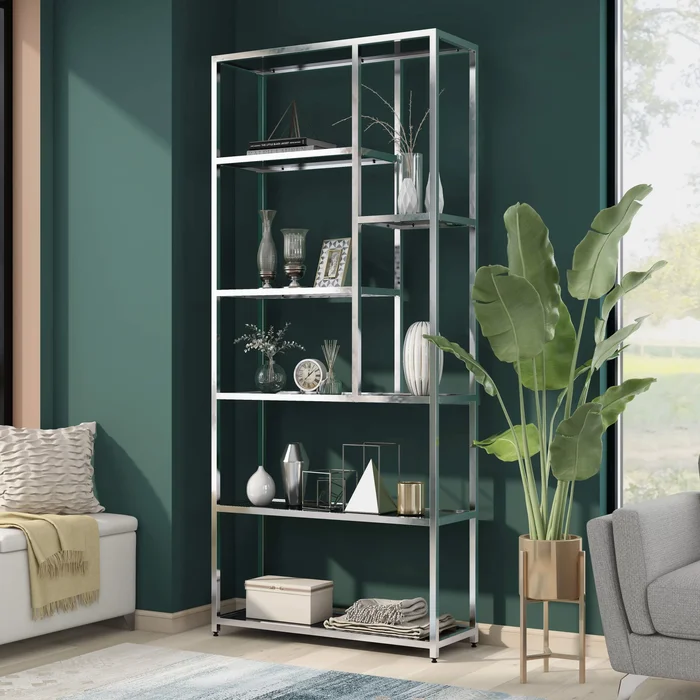 Molle Contemporary 7-Shelf Metal Open Back Bookcase by Furniture of America