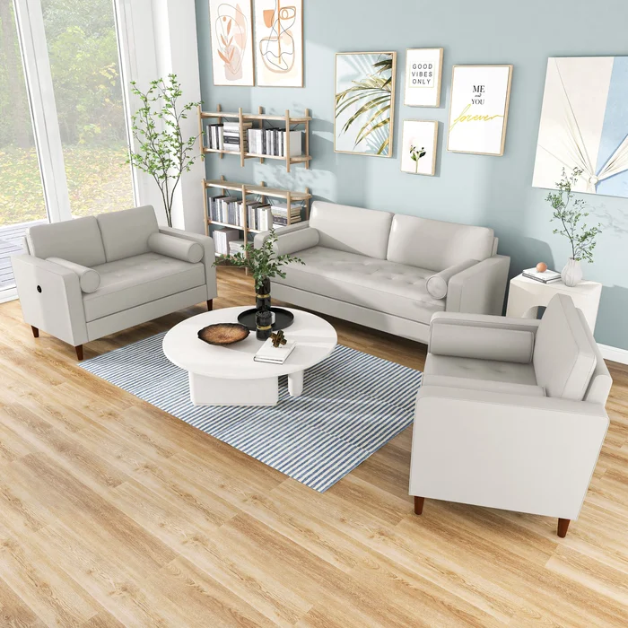 Murkwood Mid-century White Faux Leather 3-Piece Sofa Set by Furniture of America