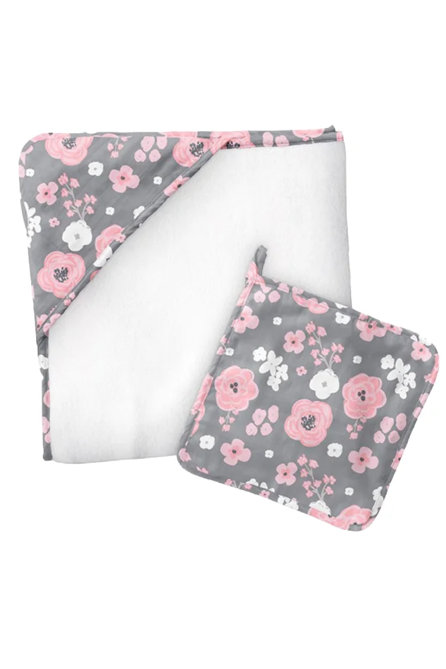 MUSLIN HOODED TOWEL W/WASHCLOTH