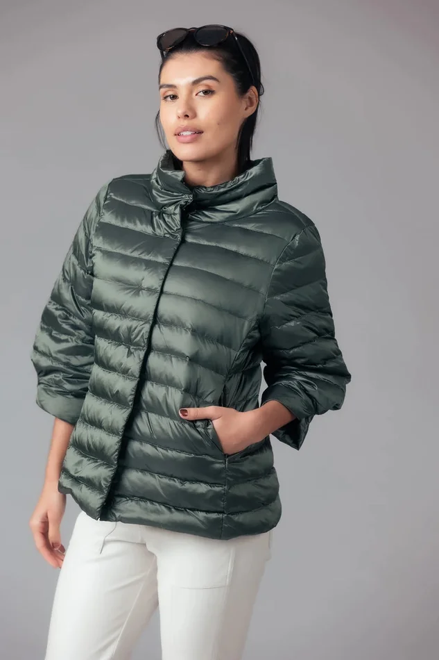 My Anorak Iridescent Crop Sleeve Puffer Jacket, Dusty Moss