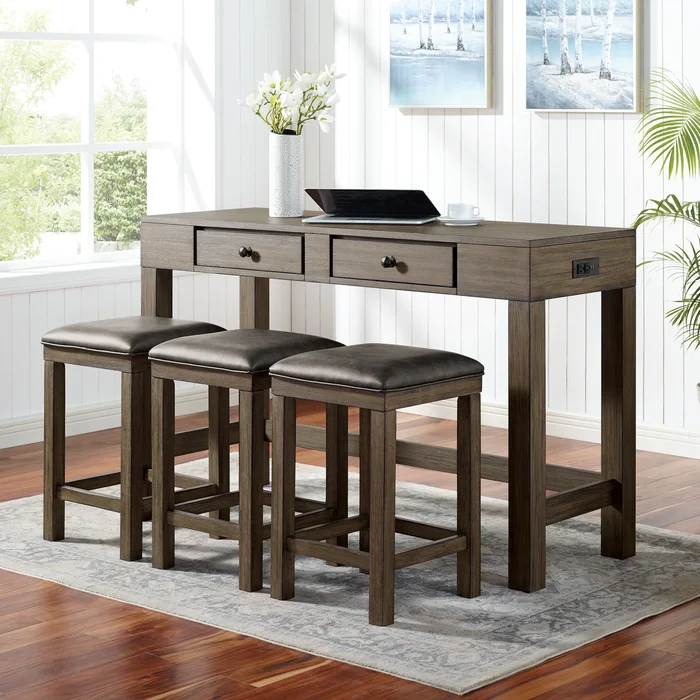 Naht Transitional Brown Wood 4-Piece Counter Height Dining Set with USB by Furniture of America