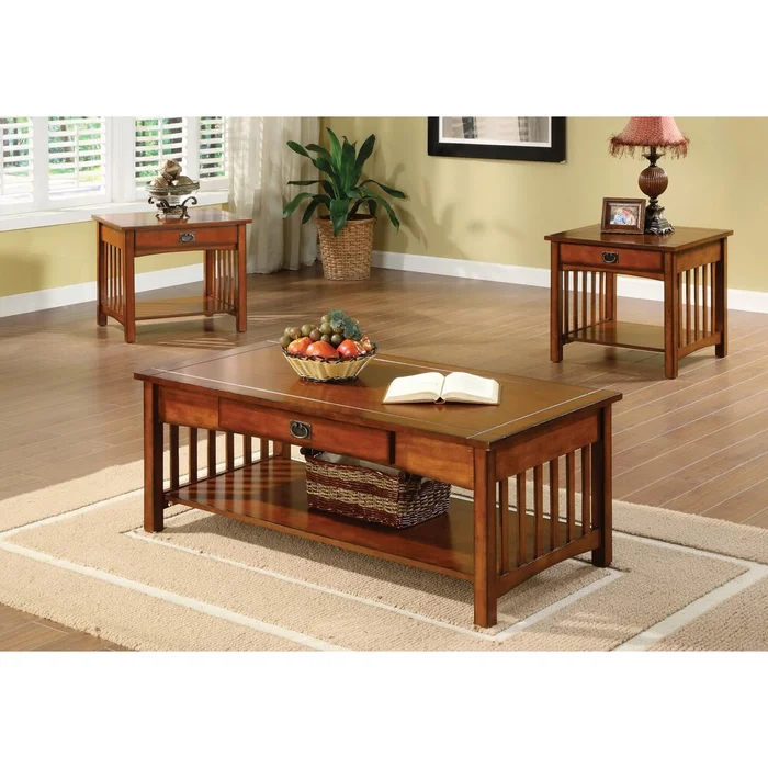 Nash Mission Oak 48-inch Wood 3-Piece Accent Tables Set with Shelf by Furniture of America